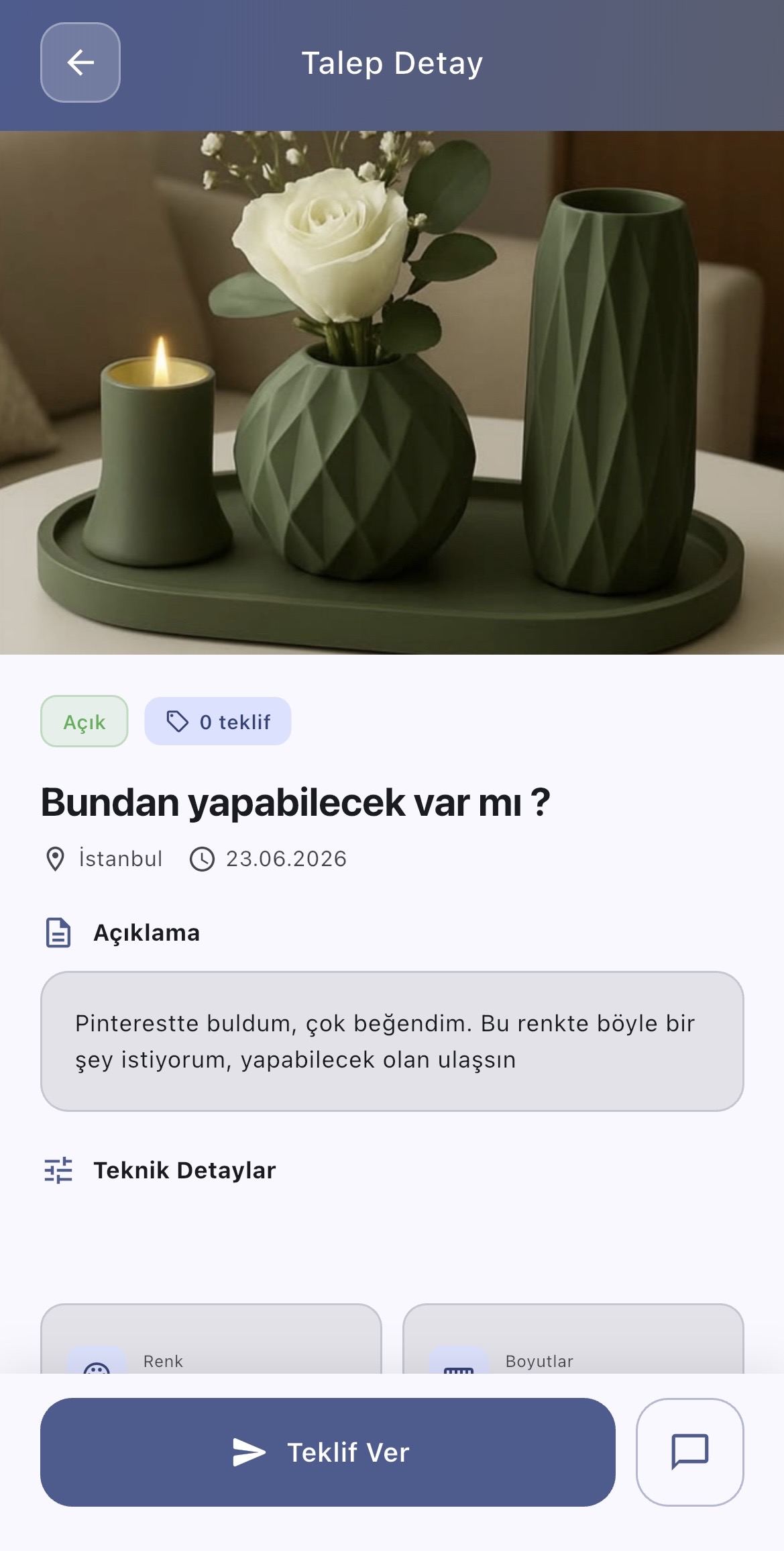 Talep detay ekranı