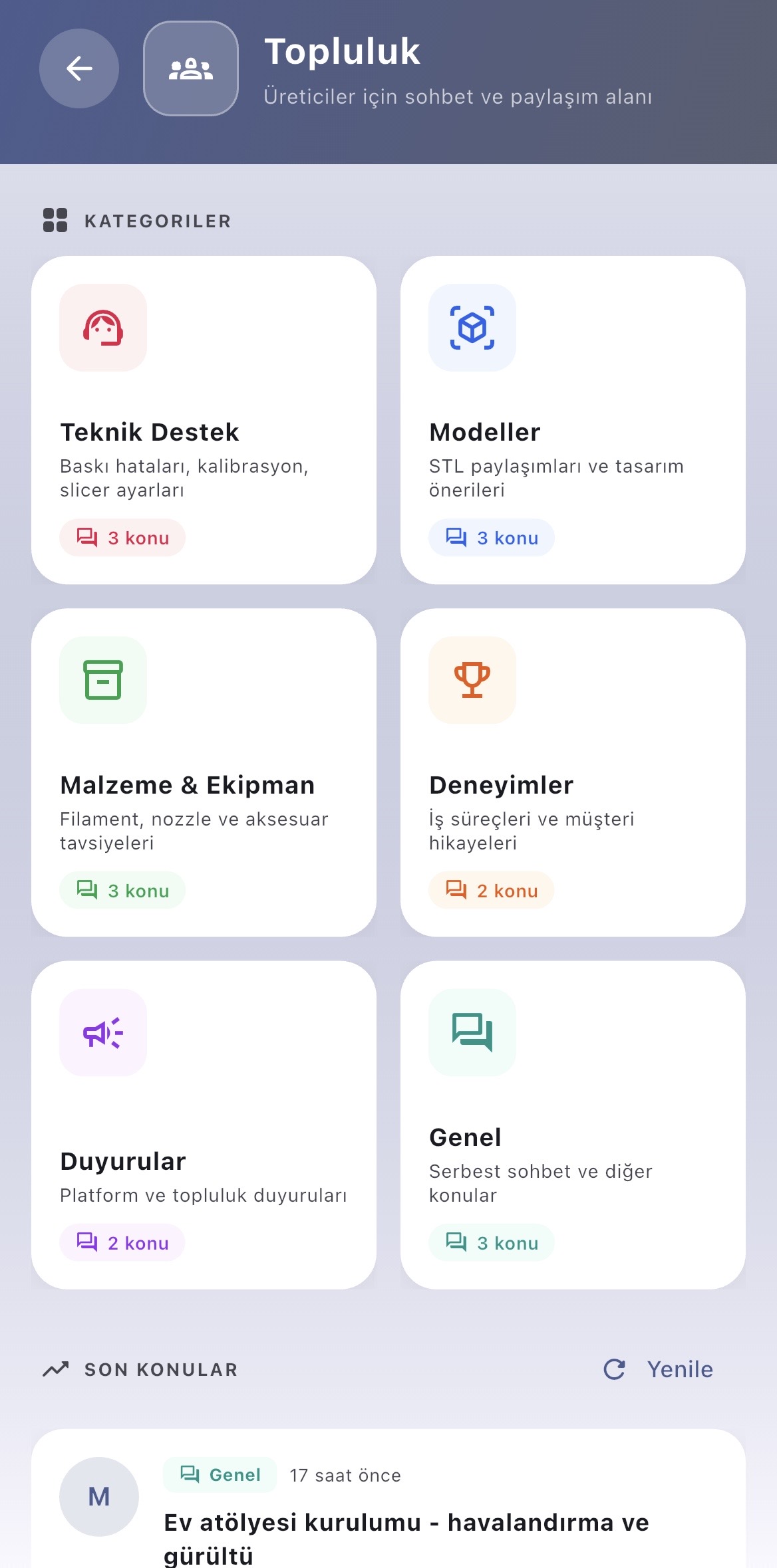 Üretici topluluğu ekranı